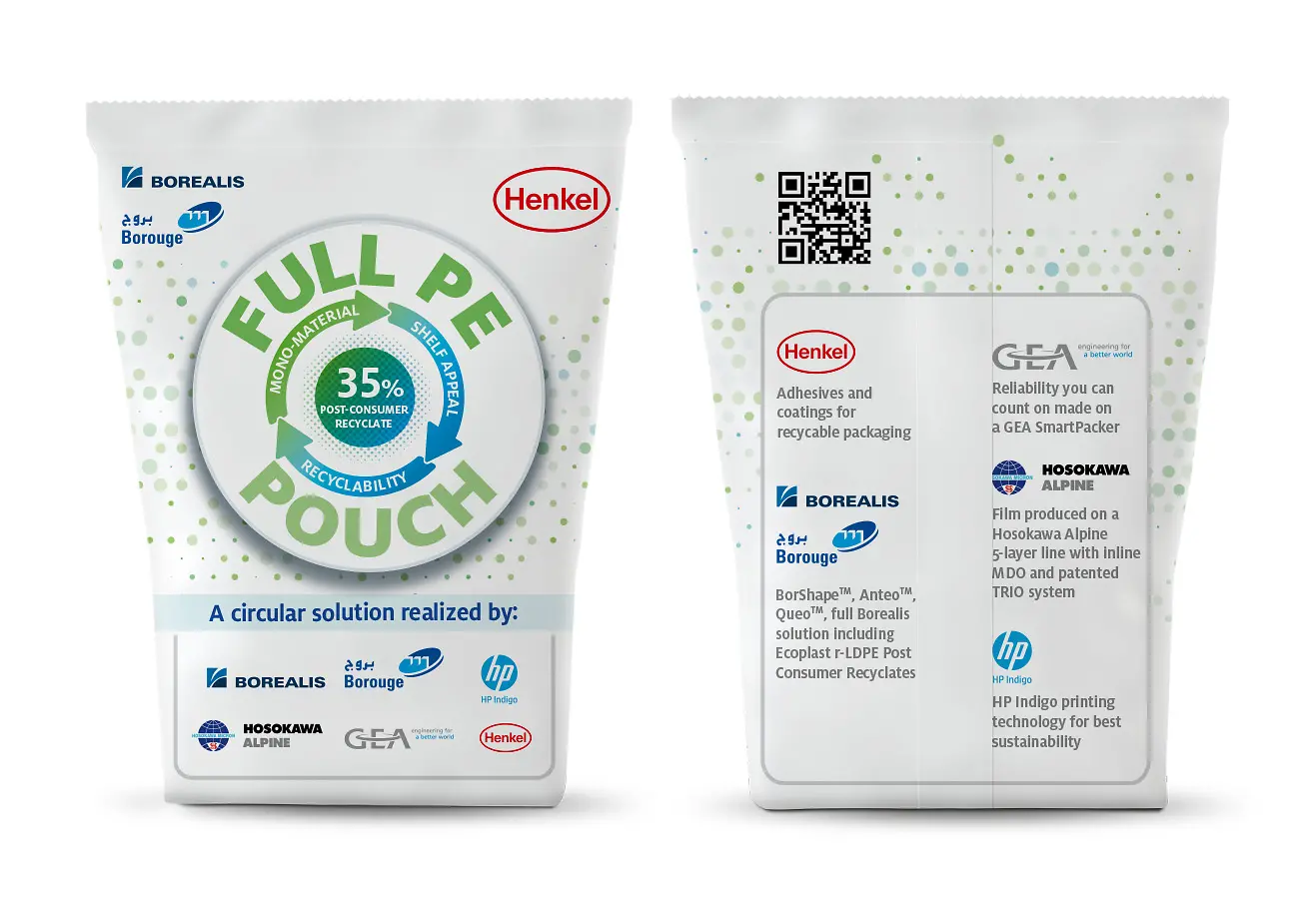 Borealis and Henkel are working on a pilot for a full PE laminate stand-up pouch that contains both virgin and recycled ingredients with 35 percent post-consumer recycled low density polyethylene (r-LDPE)